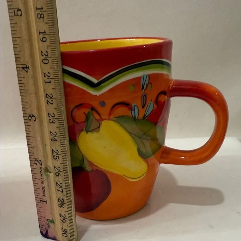 Pier 1 Vibrant Pasilla Red Yellow  2 Mug Set Vintage Pepper Design 3 In Round